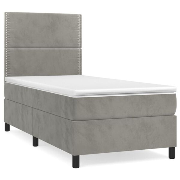 vidaXL Sommier &agrave; lattes de lit et matelas Gris clair 90x200 cm Velours