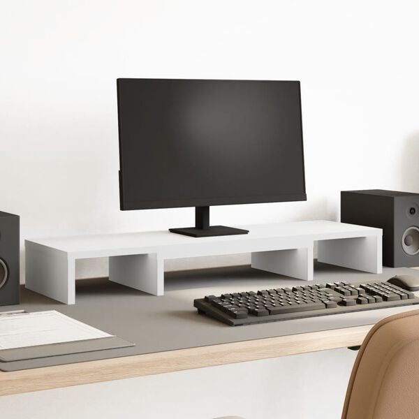 vidaXL Support de moniteur &eacute;l&eacute;vateur r&eacute;glable blanc bois d'ing&eacute;nierie