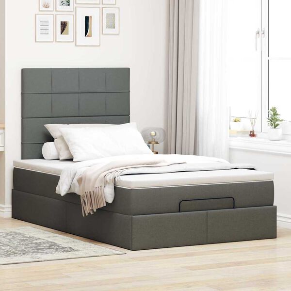 vidaXL Cadre de lit ottoman avec matelas gris foncé 120x190 cm tissu