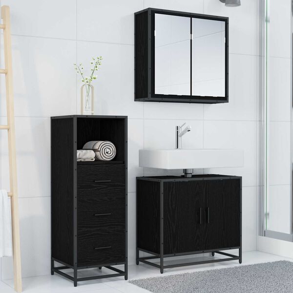 vidaXL Ensemble de mobilier de salle de bain 3 pcs Ch&ecirc;ne noir