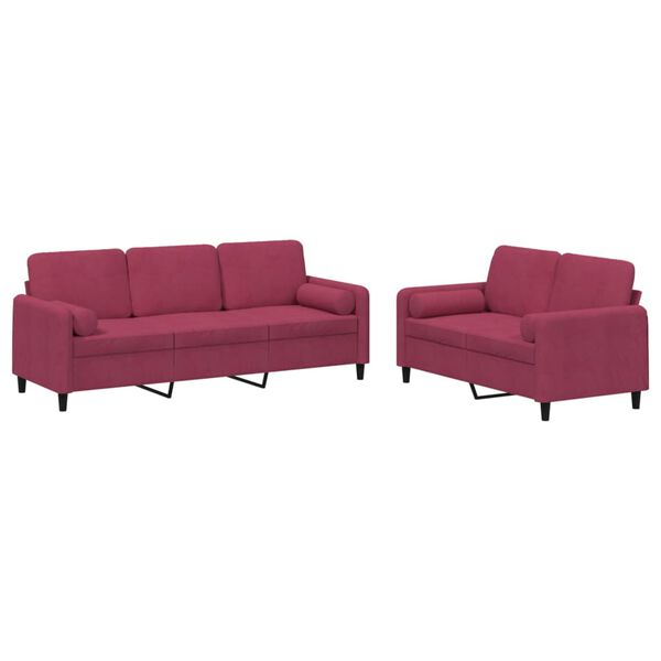 vidaXL Ensemble de canap&eacute;s 2 pcs avec coussins rouge bordeaux velours