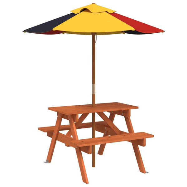 vidaXL Table de pique-nique pour 4 enfants avec parasol bois de sapin