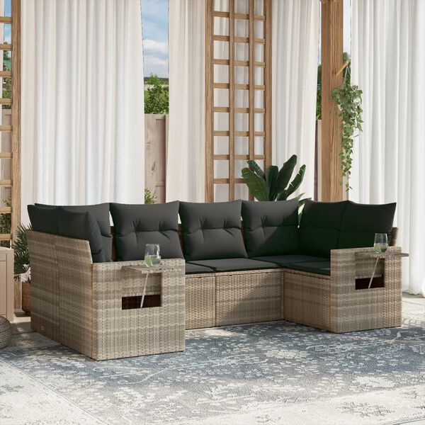 vidaXL Salon de jardin 6 pcs avec coussins gris clair r&eacute;sine tress&eacute;e