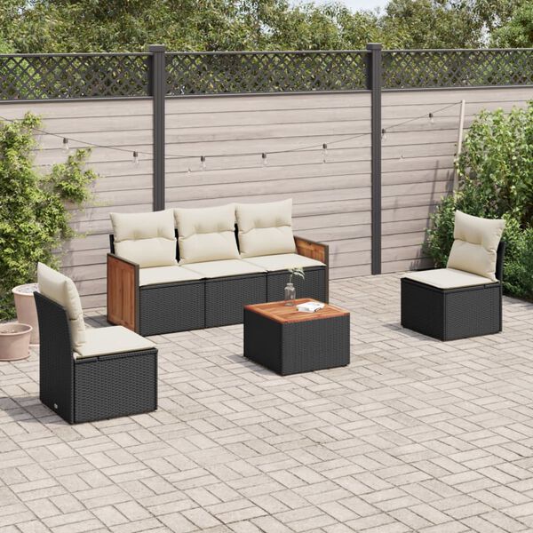vidaXL Salon de jardin 6 pcs avec coussins noir r&eacute;sine tress&eacute;e