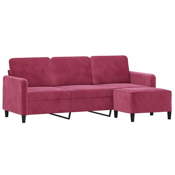 vidaXL Canap&eacute; &agrave; 3 places et repose-pieds Rouge bordeaux 180 cm Velours