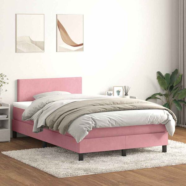 vidaXL Sommier &agrave; lattes de lit avec matelas et LED rose 120x210 cm velours