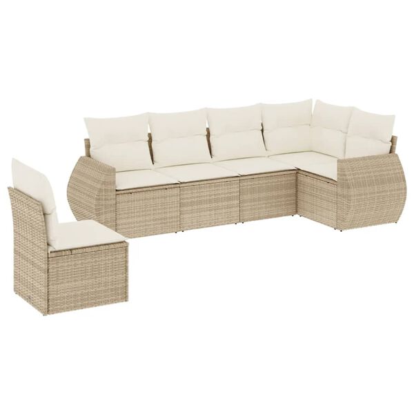 vidaXL Salon de jardin avec coussins 6 pcs beige r&eacute;sine tress&eacute;e