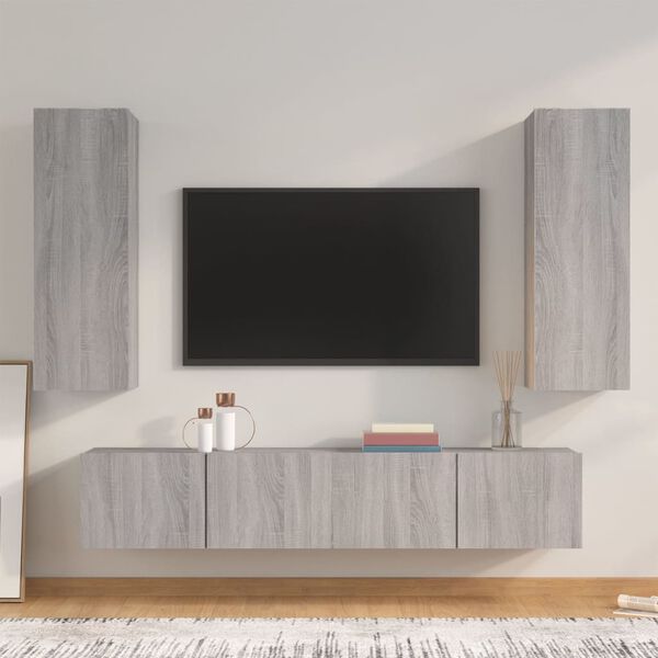 vidaXL Ensemble de meubles TV 4 pcs Sonoma gris Bois d'ing&eacute;nierie