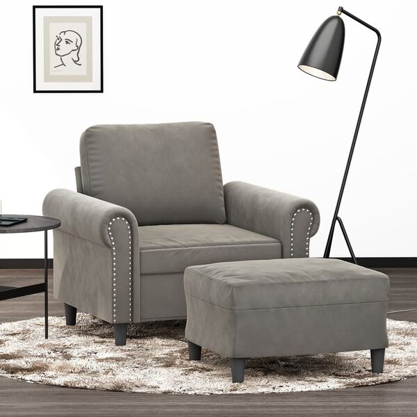 vidaXL Fauteuil avec repose-pied Gris clair 60 cm Velours