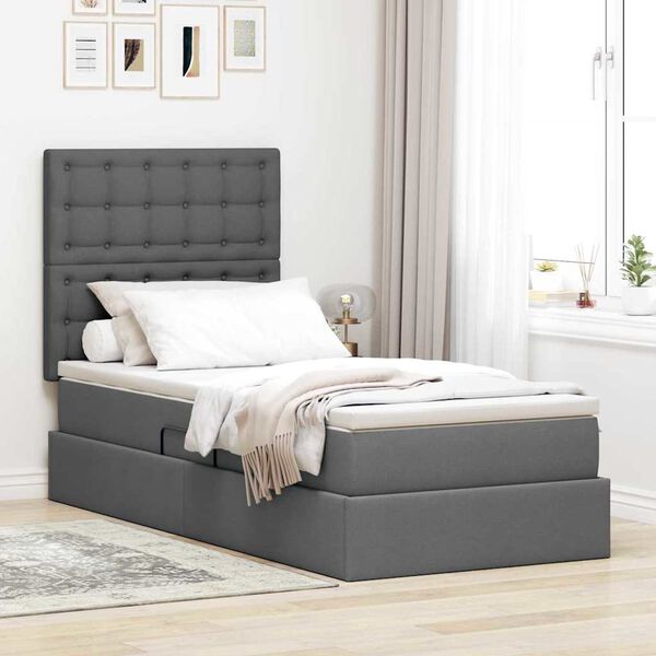 vidaXL Lit avec rangement et matelas Gris fonc&eacute; 90 x 190 cm Polyester