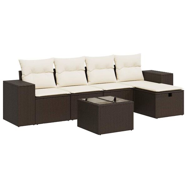 vidaXL Salon de jardin avec coussins 6 pcs marron r&eacute;sine tress&eacute;e