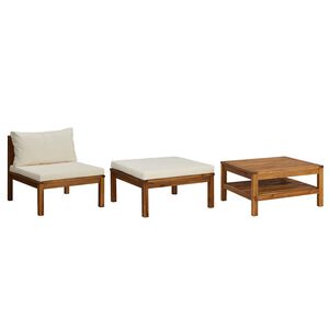 vidaXL Salon de jardin 3 pcs avec coussins blanc cr&egrave;me Bois d'acacia
