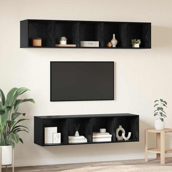 vidaXL Ensemble meuble TV 4 pcs Ch&ecirc;ne noir Bois d'ing&eacute;nierie