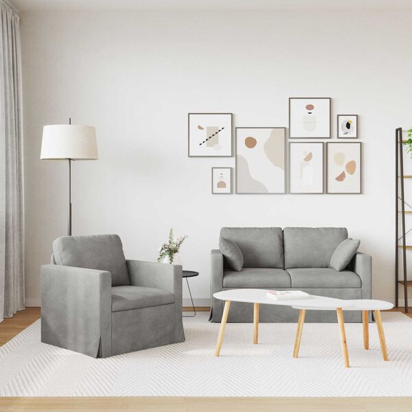 vidaXL Canap&eacute; 2 pcs Gris clair 138 x 78 x 80 cm Velours