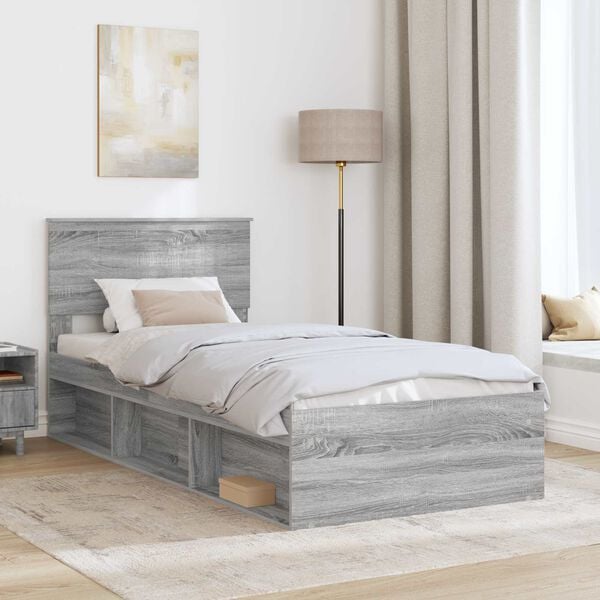 vidaXL Cadre de lit Gris Sonoma 90 x 200 cm Pin massif