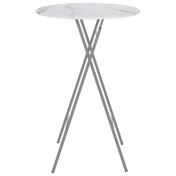 vidaXL Table de bar pliable Blanc &Oslash;80 cm Verre avec texture de marbre