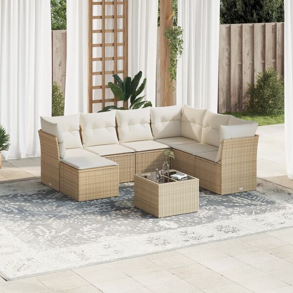 vidaXL Salon de jardin avec coussins 8 pcs beige r&eacute;sine tress&eacute;e