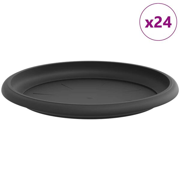 vidaXL Plateau &agrave; fleurs rond 24 pcs Noir &Oslash; 17,5 x 2 cm Plastique