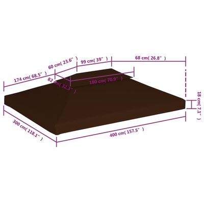 vidaXL Toile supérieure double de belvédère 310 g/m² 4x3 m Marron