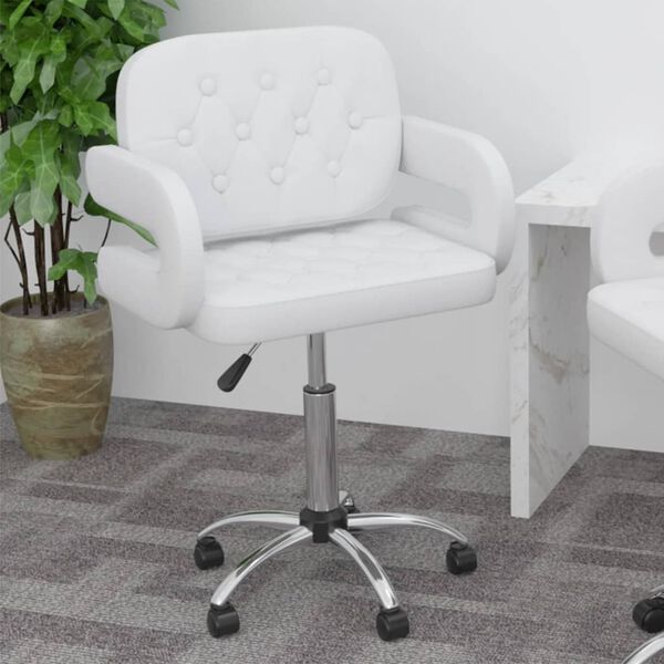 vidaXL Chaise pivotante de salle &agrave; manger Blanc Similicuir