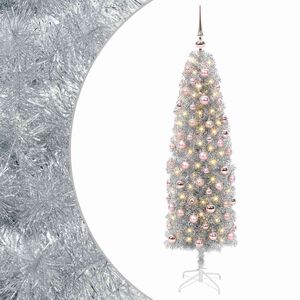 vidaXL Sapin de No&euml;l artificiel &eacute;troit avec boules 180 cm 300 LED