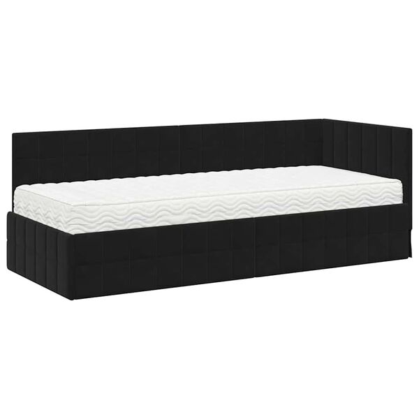 vidaXL Cadre de lit d'angle avec matelas 2 pcs Noir Velours