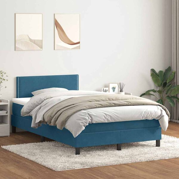 vidaXL Sommier &agrave; lattes de lit et matelas et LED bleu fonc&eacute; 120x220cm velours
