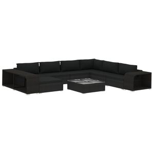 vidaXL Salon de jardin 10 pcs avec coussins R&eacute;sine tress&eacute;e Noir
