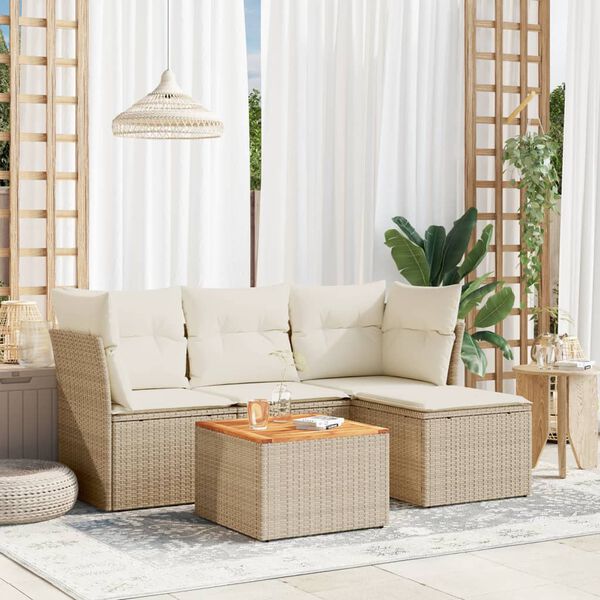 vidaXL Salon de jardin avec coussins 5 pcs beige r&eacute;sine tress&eacute;e
