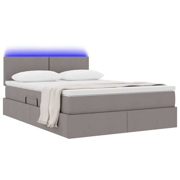 vidaXL Lit avec rangement et LED avec matelas Taupe 140 x 200 cm tissu