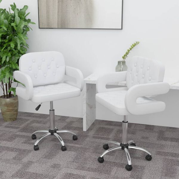 vidaXL Chaises pivotantes &agrave; manger lot de 2 blanc similicuir