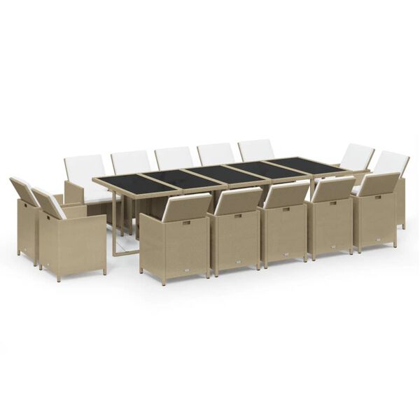 vidaXL Ensemble &agrave; manger de jardin coussins 15pcs R&eacute;sine tress&eacute;e Beige