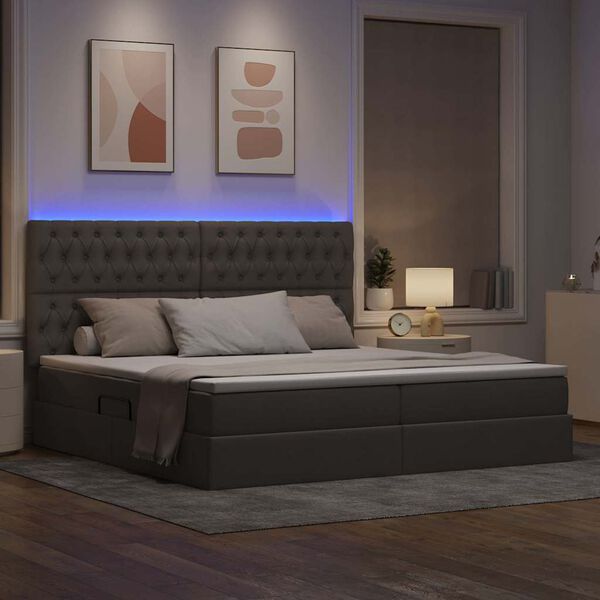 vidaXL Lit avec rangement et LED avec LED Taupe 200 x 200 cm Polyester