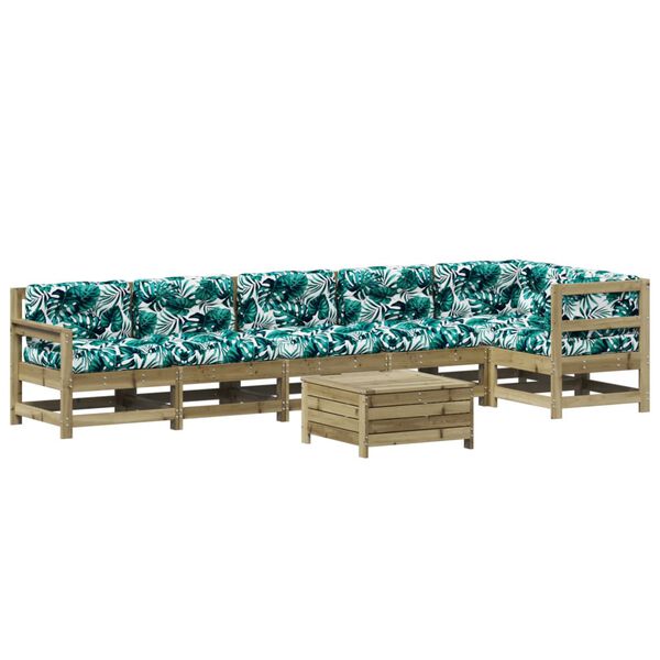 vidaXL Salon de jardin 7 pcs avec coussins bois de pin impr&eacute;gn&eacute;