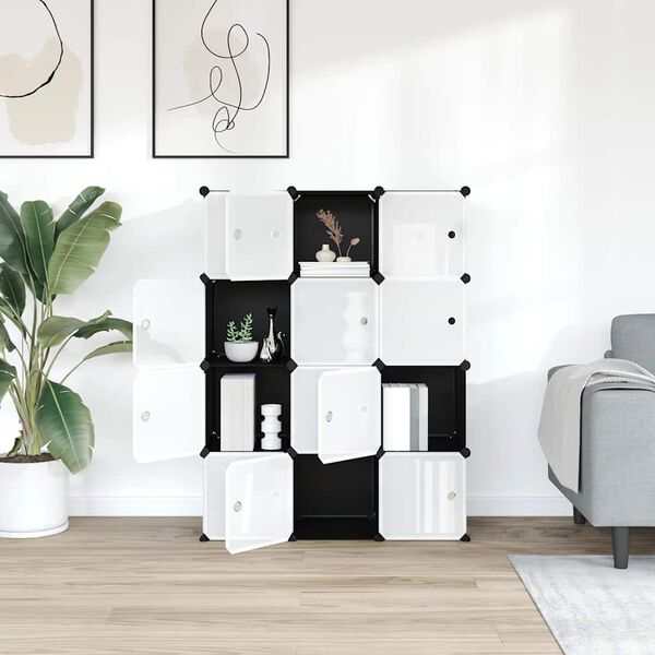 vidaXL Cubes de rangement 12 pcs avec portes noir PP