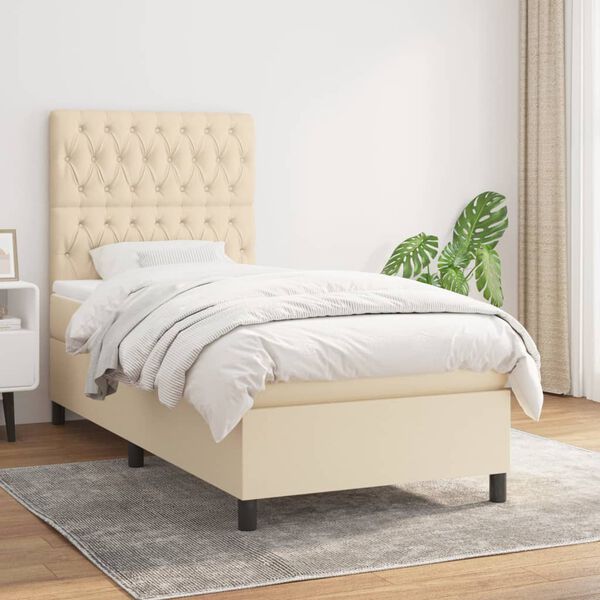 vidaXL Sommier &agrave; lattes de lit avec matelas Cr&egrave;me 90x200 cm Tissu
