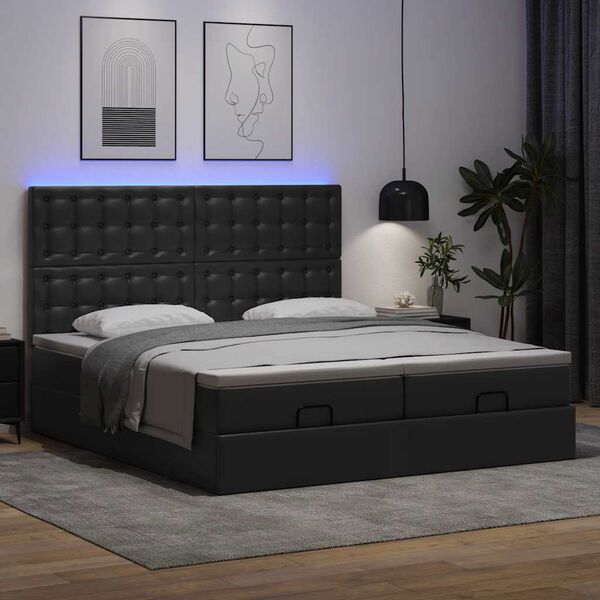 vidaXL Lit ottoman avec matelas & LED Noir 160x200cm similicuir