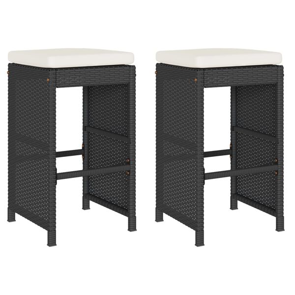 vidaXL Tabourets de bar jardin coussins lot de 2 noir r&eacute;sine tress&eacute;e