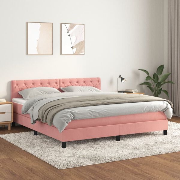 vidaXL Sommier &agrave; lattes de lit avec matelas Rose 160x200 cm Velours