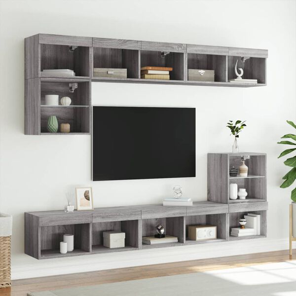 vidaXL Meubles TV avec lumi&egrave;res LED 2 pcs sonoma gris 80x30x30 cm