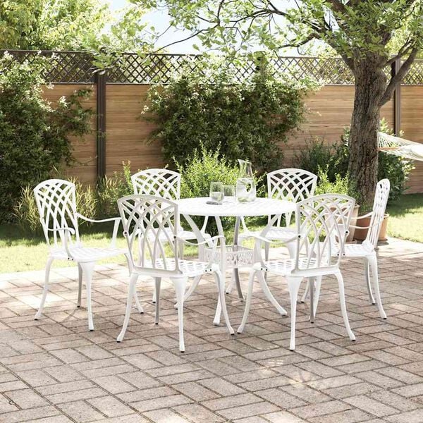 vidaXL Ensemble de salle &agrave; manger pour jardin 7 pcs Blanc Aluminium