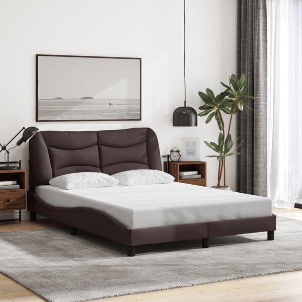 vidaXL Cadre de lit avec LED sans matelas Hvar marron fonc&eacute; 140x190cm tissu