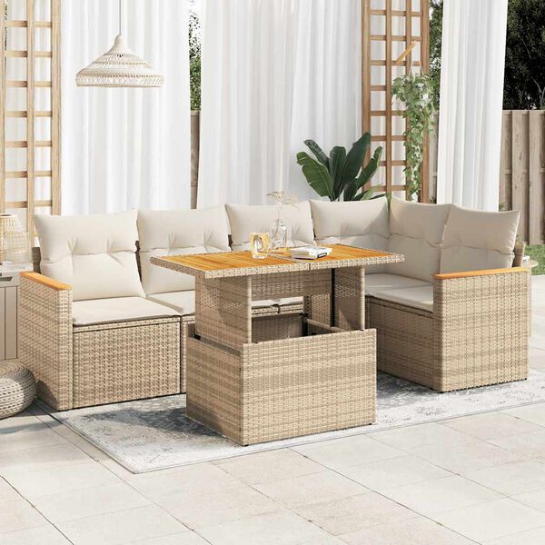 vidaXL Salon de jardin 6 pcs avec coussins beige résine tressée acacia