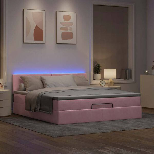 vidaXL Lit ottoman avec matelas et LED Rose 180x200 cm velours