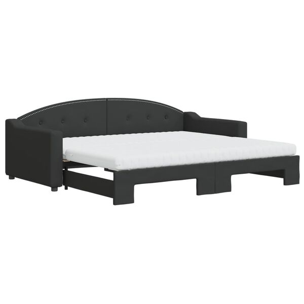 vidaXL Lit de jour avec gigogne et matelas noir 90x200 cm tissu