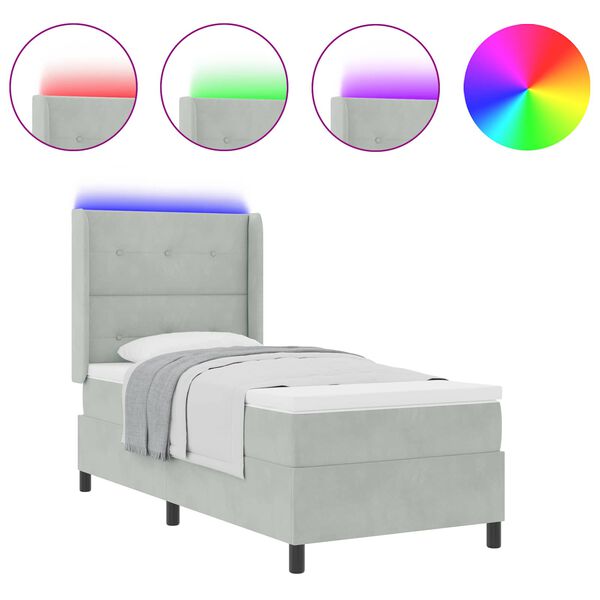 vidaXL Lit &agrave; ressorts avec t&ecirc;te de lit Gris clair 80 x 200 cm Velours