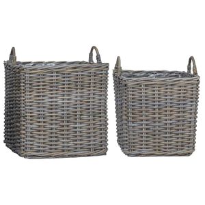 vidaXL Panier de Plante avec stockage 2 pcs Gris Rattan Lacak