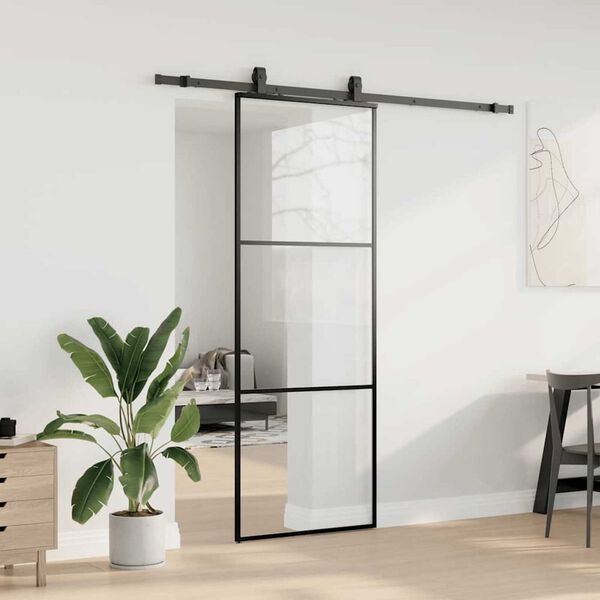 vidaXL Porte coulissante kit de quincaillerie noir 76x205 cm verre ESG