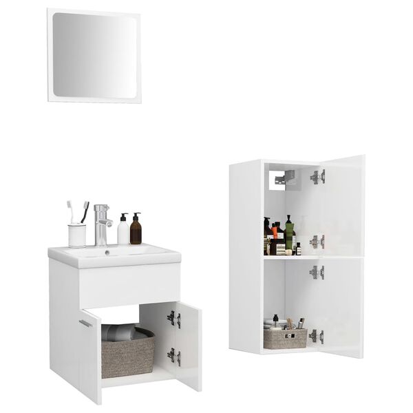 vidaXL Ensemble de meubles de salle de bain Blanc brillant Agglom&eacute;r&eacute;