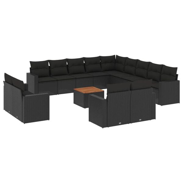 vidaXL Salon de jardin avec coussins 14 pcs noir r&eacute;sine tress&eacute;e